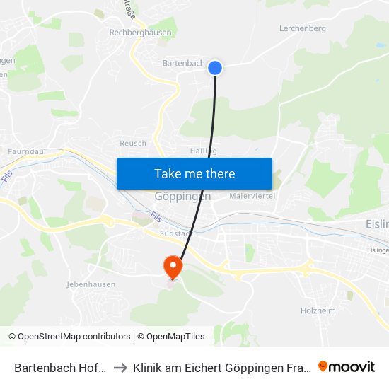 Bartenbach Hofhalde to Klinik am Eichert Göppingen Frauenklinik map