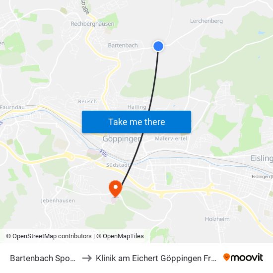 Bartenbach Sportplatz to Klinik am Eichert Göppingen Frauenklinik map