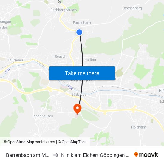 Bartenbach am Meerbach to Klinik am Eichert Göppingen Frauenklinik map