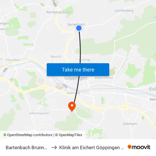 Bartenbach Brunnenstraße to Klinik am Eichert Göppingen Frauenklinik map