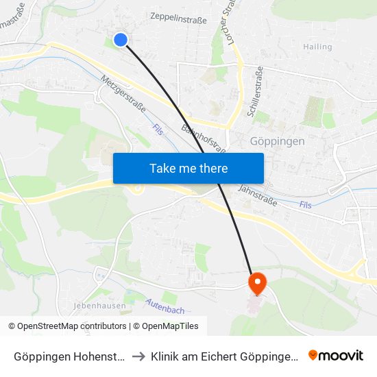 Göppingen Hohenstädter Weg to Klinik am Eichert Göppingen Frauenklinik map