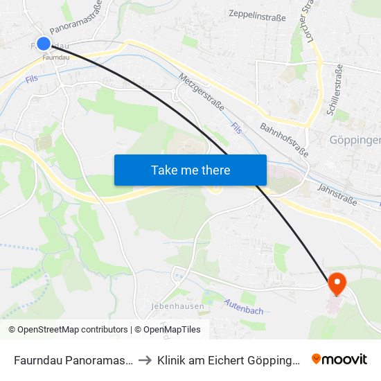 Faurndau Panoramastr./Bahnhof to Klinik am Eichert Göppingen Frauenklinik map