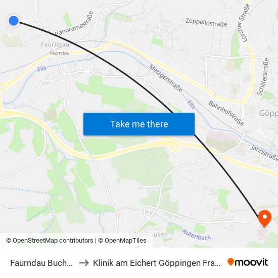 Faurndau Buchenstr. to Klinik am Eichert Göppingen Frauenklinik map
