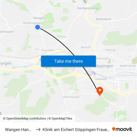 Wangen Hanglich to Klinik am Eichert Göppingen Frauenklinik map