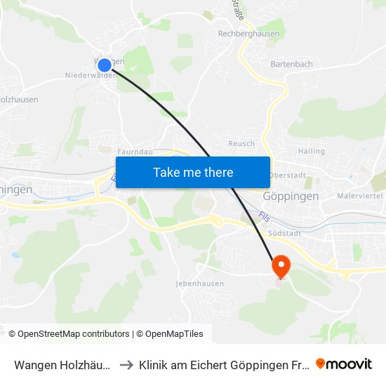 Wangen Holzhäuser Str. to Klinik am Eichert Göppingen Frauenklinik map