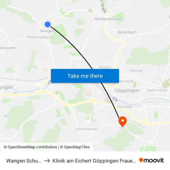 Wangen Schulstr. to Klinik am Eichert Göppingen Frauenklinik map
