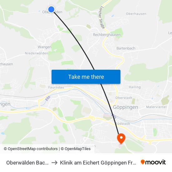 Oberwälden Backhaus to Klinik am Eichert Göppingen Frauenklinik map