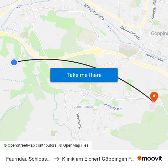 Faurndau Schloss Filseck to Klinik am Eichert Göppingen Frauenklinik map