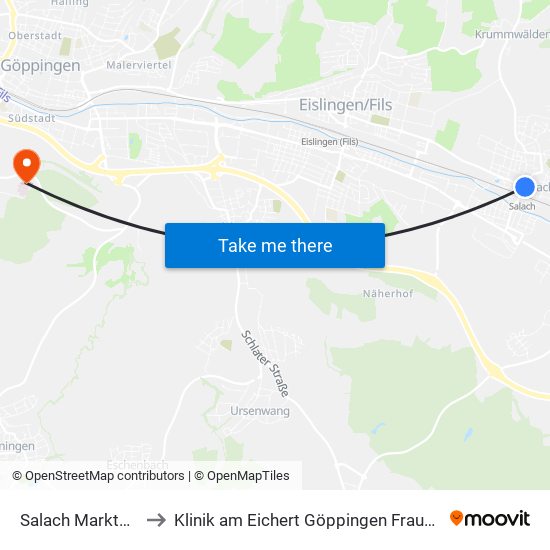 Salach Marktplatz to Klinik am Eichert Göppingen Frauenklinik map