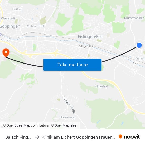Salach Ringstr. to Klinik am Eichert Göppingen Frauenklinik map