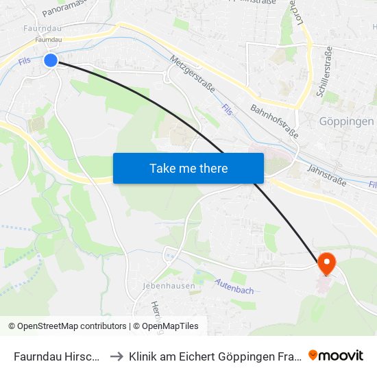 Faurndau Hirschplatz to Klinik am Eichert Göppingen Frauenklinik map