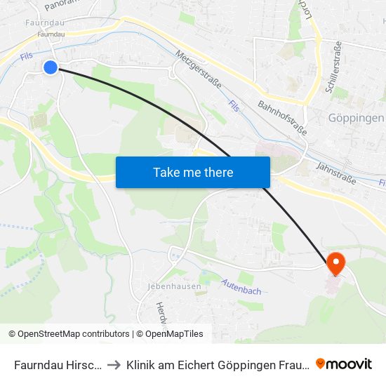 Faurndau Hirschstr. to Klinik am Eichert Göppingen Frauenklinik map