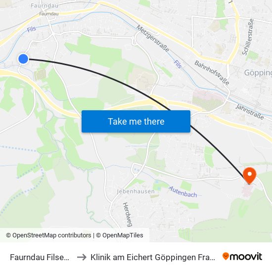 Faurndau Filseckstr. to Klinik am Eichert Göppingen Frauenklinik map