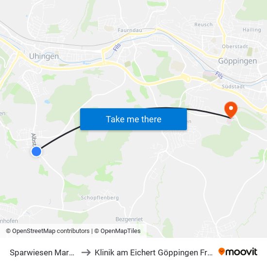 Sparwiesen Marktplatz to Klinik am Eichert Göppingen Frauenklinik map
