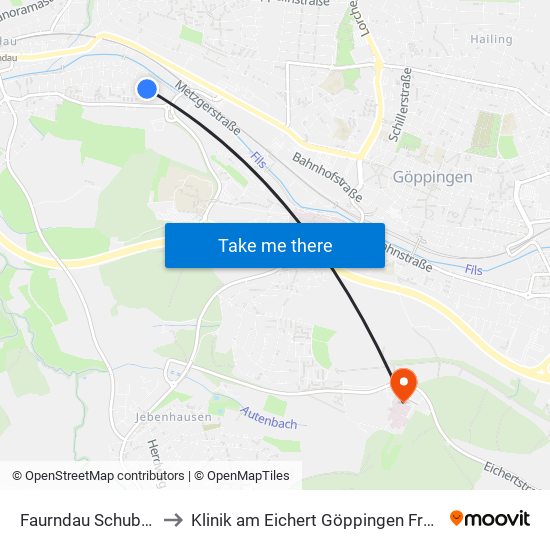 Faurndau Schubartstr. to Klinik am Eichert Göppingen Frauenklinik map