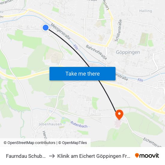 Faurndau Schubartstr. to Klinik am Eichert Göppingen Frauenklinik map