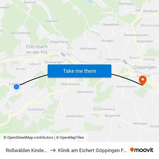 Roßwälden Kindergarten to Klinik am Eichert Göppingen Frauenklinik map
