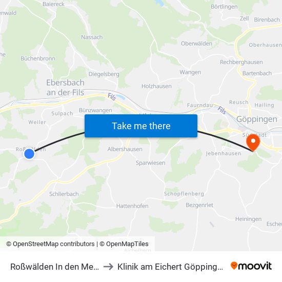 Roßwälden In den Messenwiesen to Klinik am Eichert Göppingen Frauenklinik map