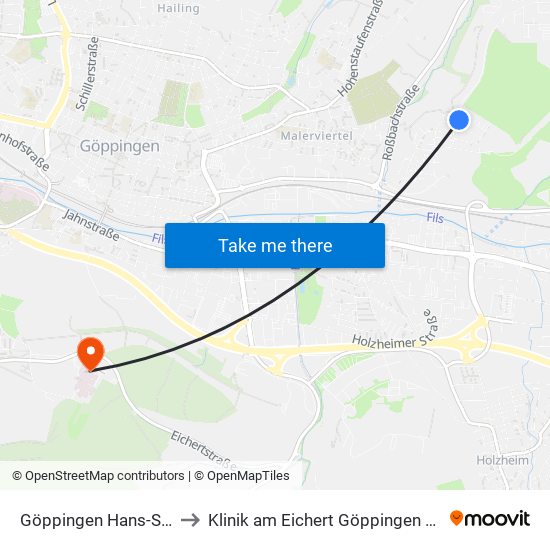 Göppingen Hans-Seyff-Str. to Klinik am Eichert Göppingen Frauenklinik map