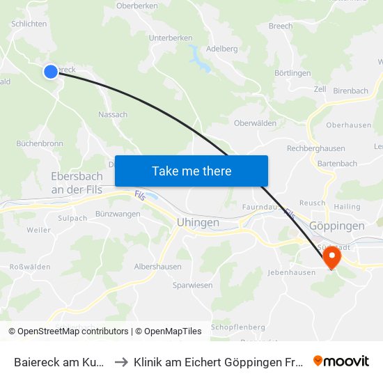 Baiereck am Kugelrain to Klinik am Eichert Göppingen Frauenklinik map