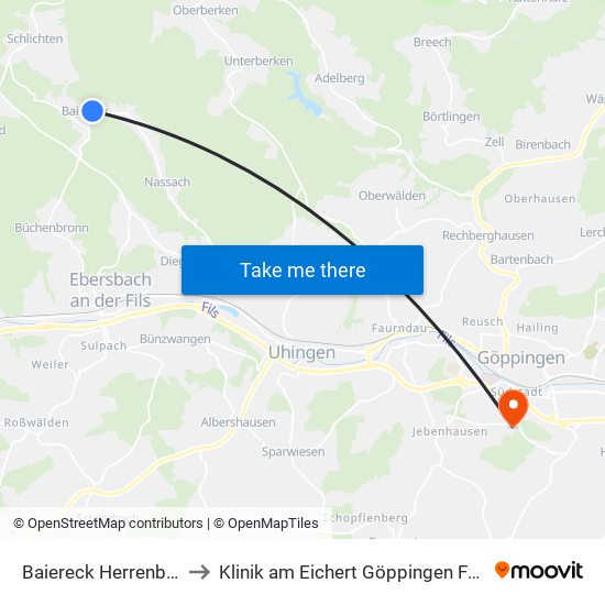 Baiereck Herrenbachstr. to Klinik am Eichert Göppingen Frauenklinik map