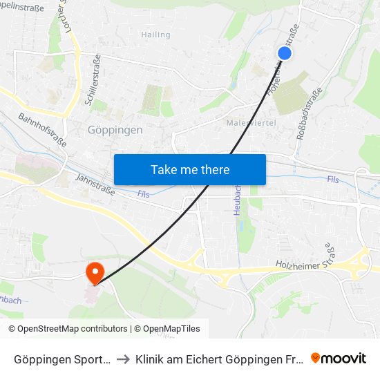 Göppingen Sportplätze to Klinik am Eichert Göppingen Frauenklinik map