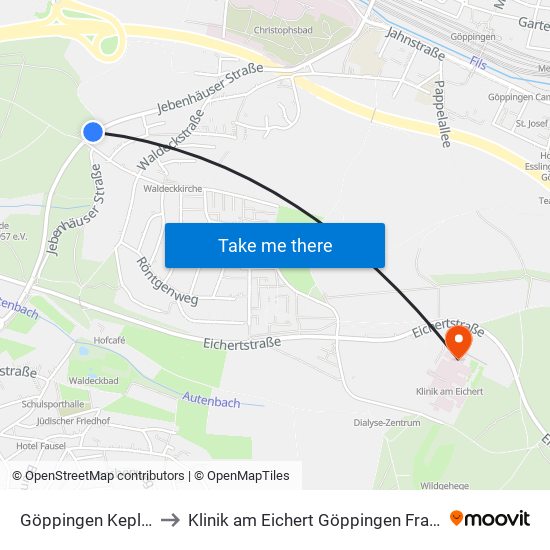 Göppingen Keplerstr. to Klinik am Eichert Göppingen Frauenklinik map