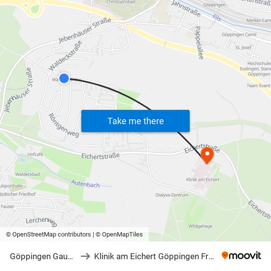 Göppingen Gaussweg to Klinik am Eichert Göppingen Frauenklinik map