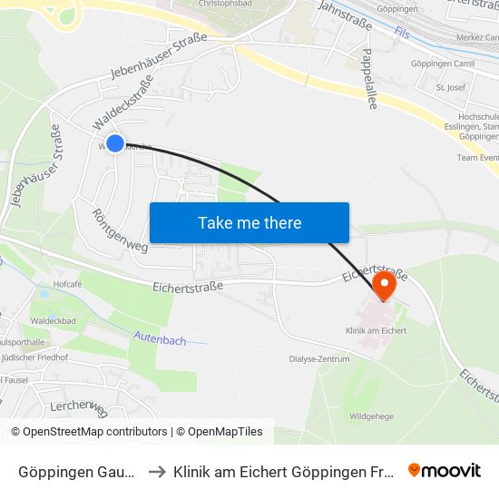 Göppingen Gaussweg to Klinik am Eichert Göppingen Frauenklinik map