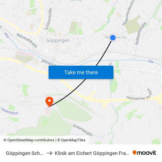 Göppingen Schulbad to Klinik am Eichert Göppingen Frauenklinik map
