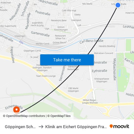 Göppingen Schulbad to Klinik am Eichert Göppingen Frauenklinik map