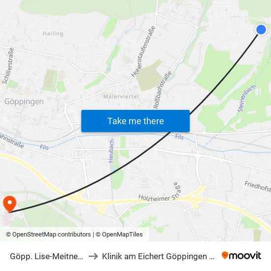 Göpp. Lise-Meitner-Straße to Klinik am Eichert Göppingen Frauenklinik map