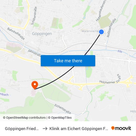 Göppingen Friedhof Süd to Klinik am Eichert Göppingen Frauenklinik map