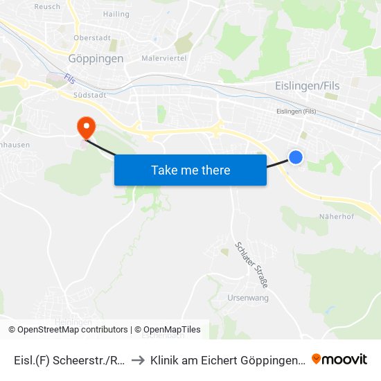 Eisl.(F) Scheerstr./Realschule to Klinik am Eichert Göppingen Frauenklinik map