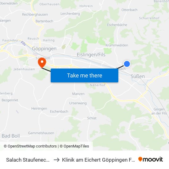 Salach Staufeneckschule to Klinik am Eichert Göppingen Frauenklinik map