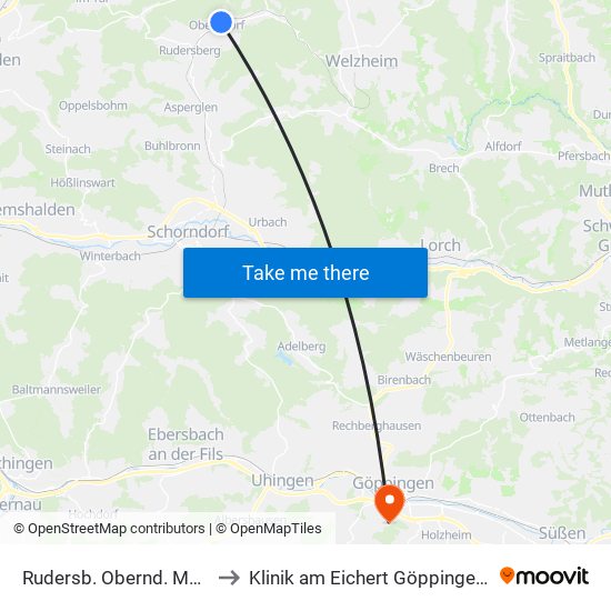 Rudersb. Obernd. Mannenb. Str. to Klinik am Eichert Göppingen Frauenklinik map