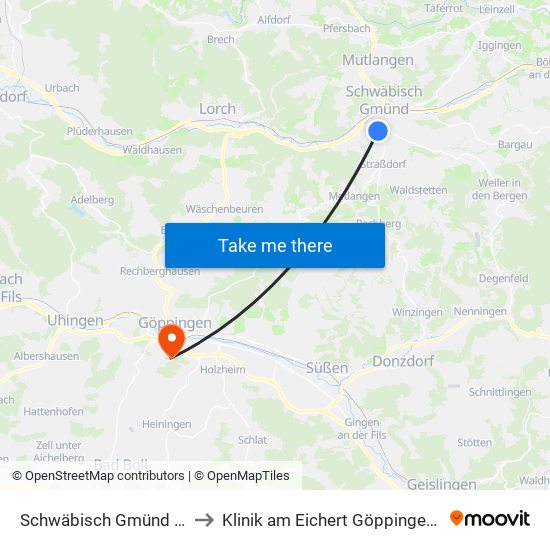 Schwäbisch Gmünd Schillerstr. to Klinik am Eichert Göppingen Frauenklinik map
