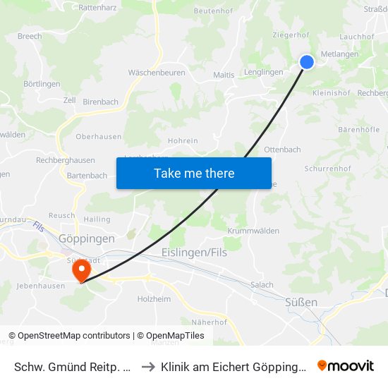 Schw. Gmünd Reitp. am Urspring to Klinik am Eichert Göppingen Frauenklinik map