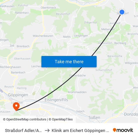 Straßdorf Adler/Apotheke to Klinik am Eichert Göppingen Frauenklinik map