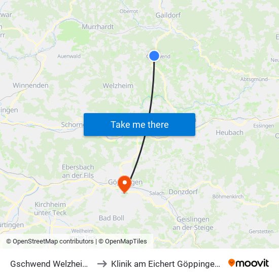Gschwend Welzheimer Straße to Klinik am Eichert Göppingen Frauenklinik map