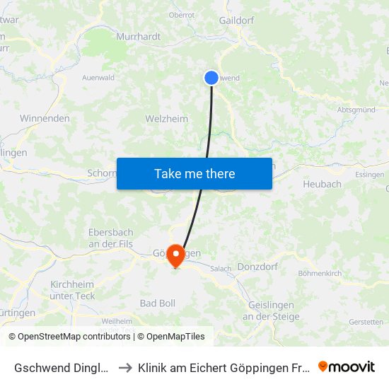 Gschwend Dinglesmad to Klinik am Eichert Göppingen Frauenklinik map