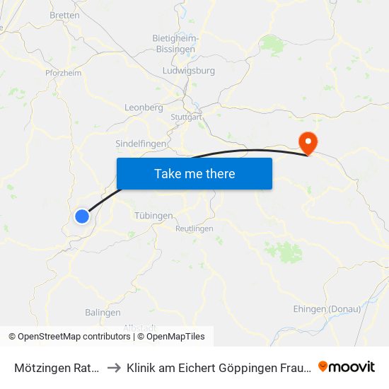 Mötzingen Rathaus to Klinik am Eichert Göppingen Frauenklinik map