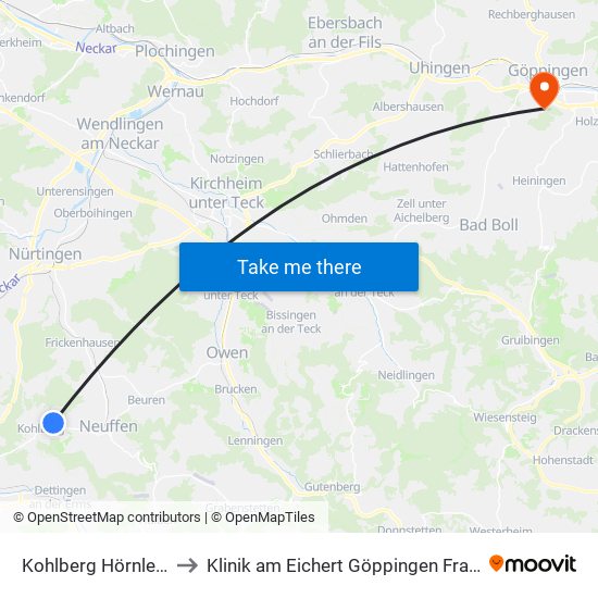 Kohlberg Hörnlesweg to Klinik am Eichert Göppingen Frauenklinik map