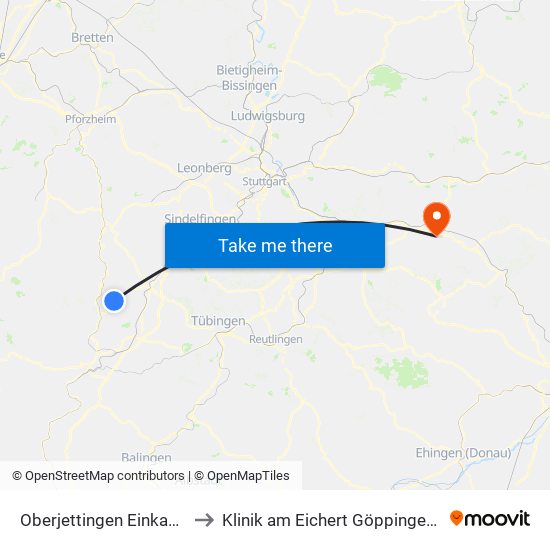 Oberjettingen Einkaufszentrum to Klinik am Eichert Göppingen Frauenklinik map