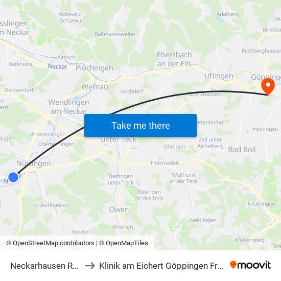 Neckarhausen Rathaus to Klinik am Eichert Göppingen Frauenklinik map