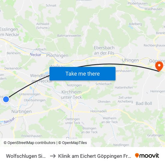 Wolfschlugen Siedlung to Klinik am Eichert Göppingen Frauenklinik map