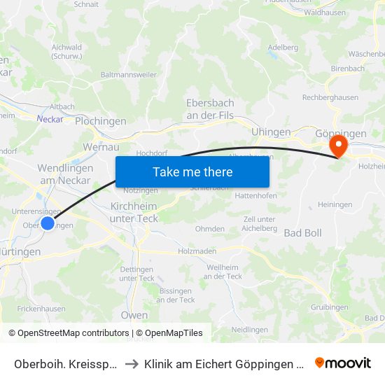 Oberboih. Kreissparkasse to Klinik am Eichert Göppingen Frauenklinik map