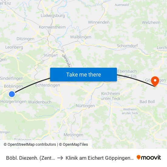 Böbl. Diezenh. (Zentrum) Süd to Klinik am Eichert Göppingen Frauenklinik map