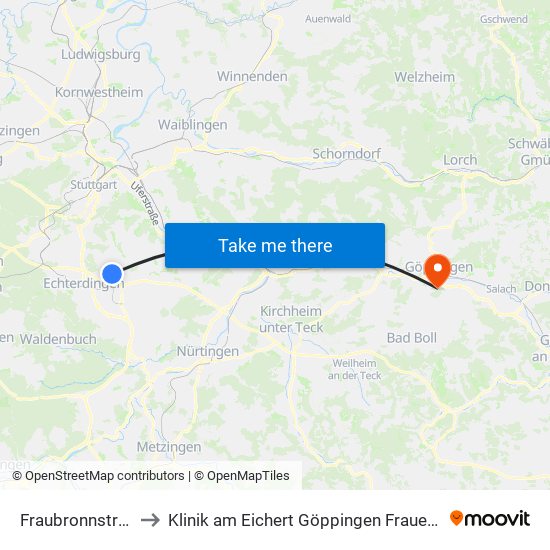 Fraubronnstraße to Klinik am Eichert Göppingen Frauenklinik map