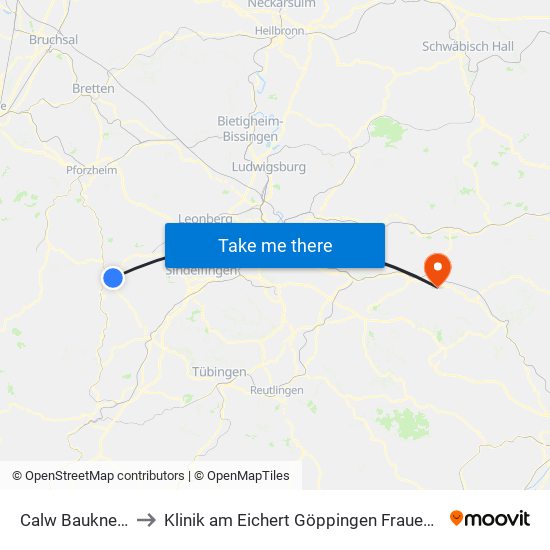 Calw Bauknecht to Klinik am Eichert Göppingen Frauenklinik map